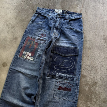 1990S/2000S Y2K PACO JEANS BAGGY PATCH DENIM SKATER JEANS