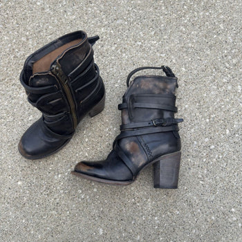 2000s Freebird Women's Lace Strap Faded Leather Boots