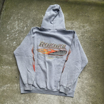 2000S HARLEY DAVIDSON FADED GREY FLAME ZIP UP HOODIE