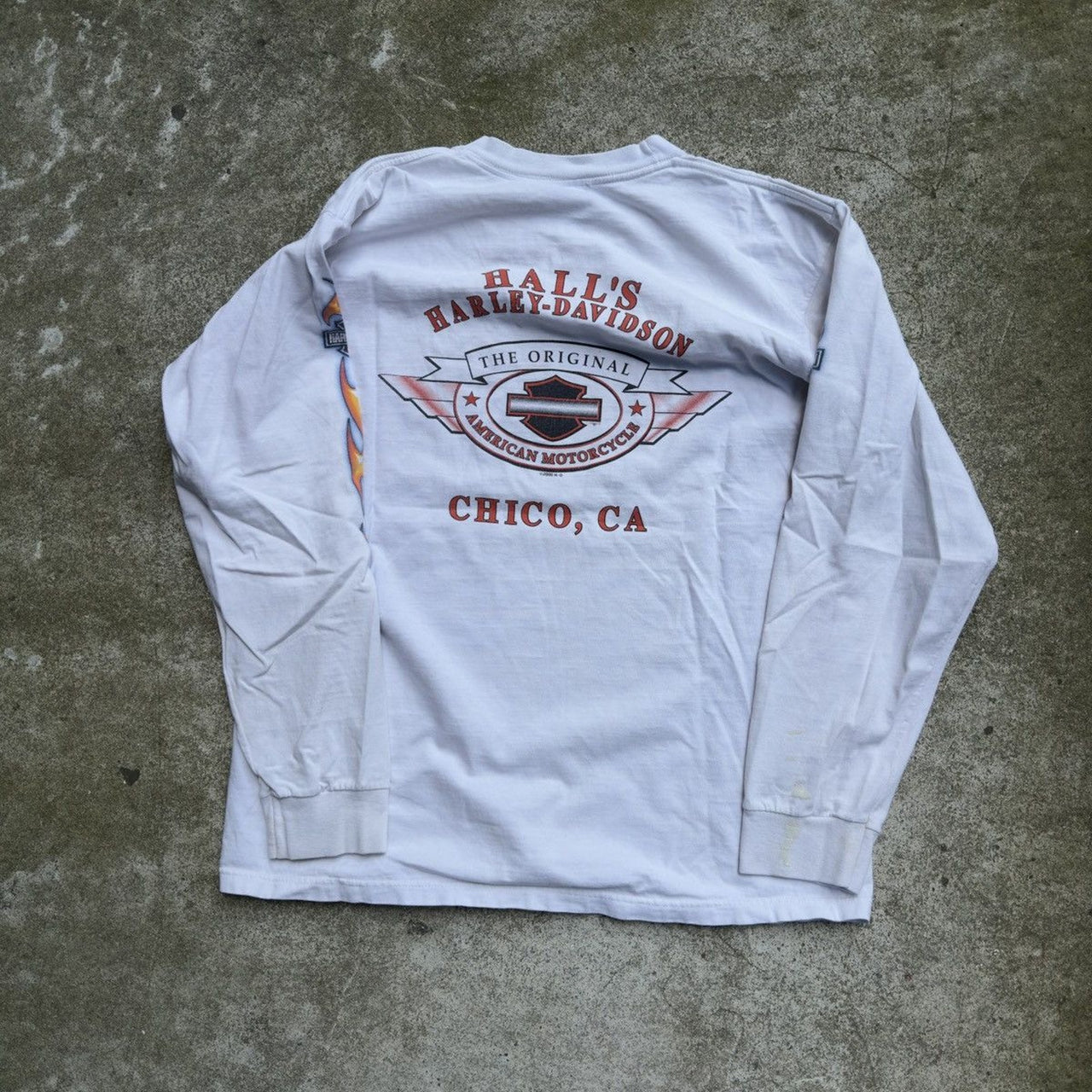 2000S HARLEY FADED THRASHED FLAME LOGO LONGSLEEVE TEE