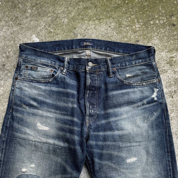 JEANS DE DENIM DESGASTADOS Y REPARADOS CON ORILLO DE POLO RALPH LAUREN
