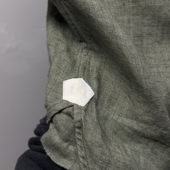Loro Piana Dusty Olive Linen Band Collar Elia Shirt
