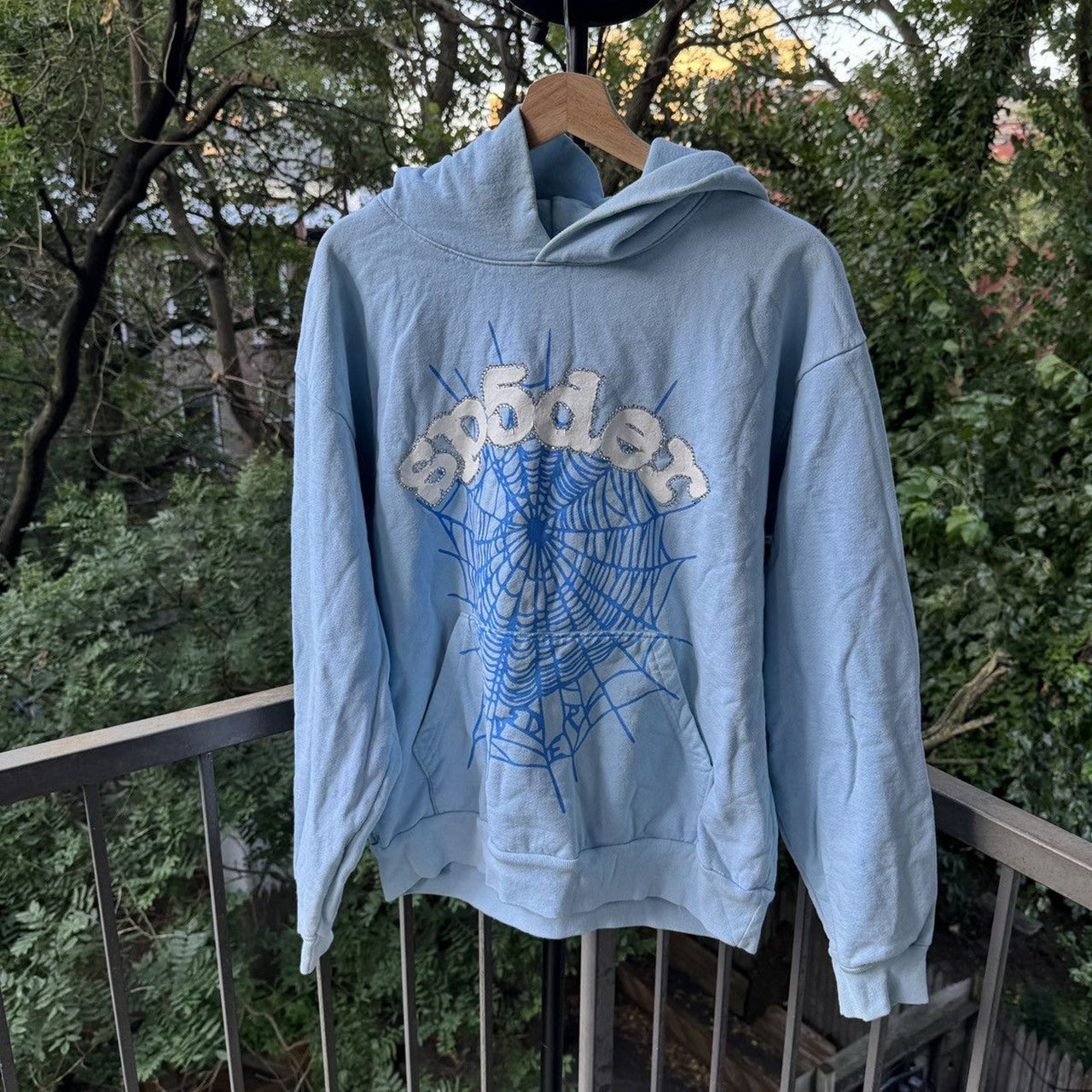 Sp5der Blue Rhinestone Hoodie