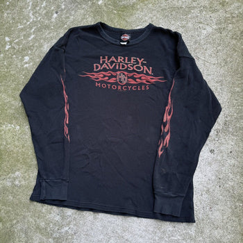 2000s HARLEY DAVIDSON FADED FLAME LOGO THERMAL LONGSLEEVE