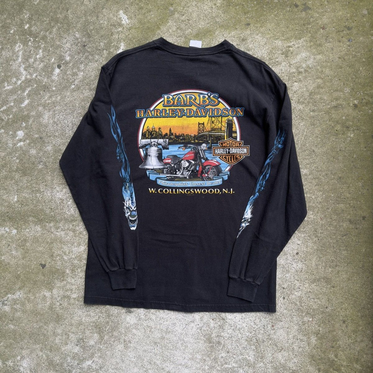 2000S HARLEY DAVIDSON DICE CLOWN BLUE FLAME LONGSLEEVE TEE