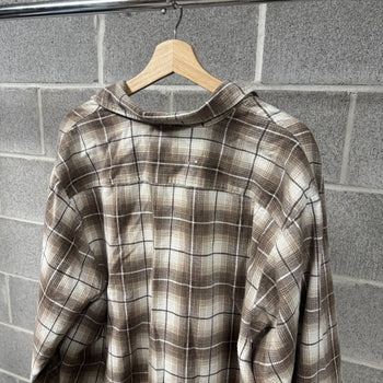 1990s Faded Brown Plaid Grunge Flannel Shirt