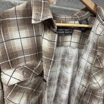 1990s Faded Brown Plaid Grunge Flannel Shirt