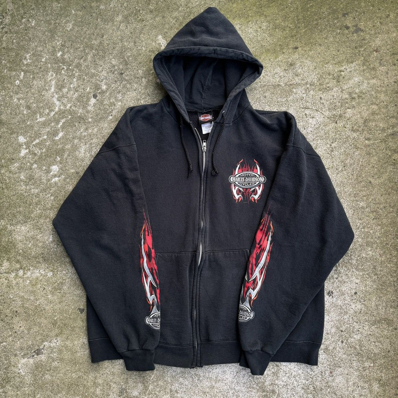 2000S HARLEY DAVIDSON METAL FLAME LOGO ZIP UP HOODIE OZARK